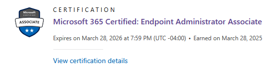 Microsoft 365 Certified: Endpoint Administrator Associate